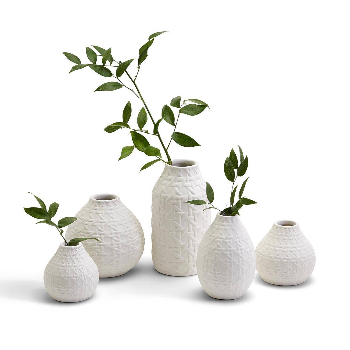 White Embossed Cane Vase - 5 Sizes- Ceramic - The Preppy Bunny