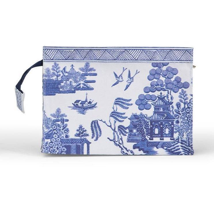 Chinoiserie Canvas Pouch Assorted 2 Designs: Blue Floral and Blue Willow - The Preppy Bunny