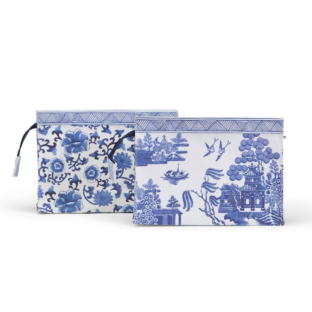 Chinoiserie Canvas Pouch Assorted 2 Designs: Blue Floral and Blue Willow - The Preppy Bunny