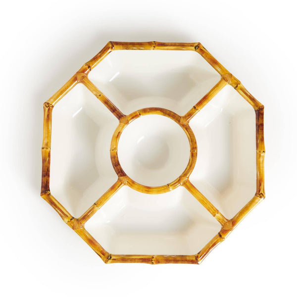 Bamboo Rim Melamine Divided Serving Tray