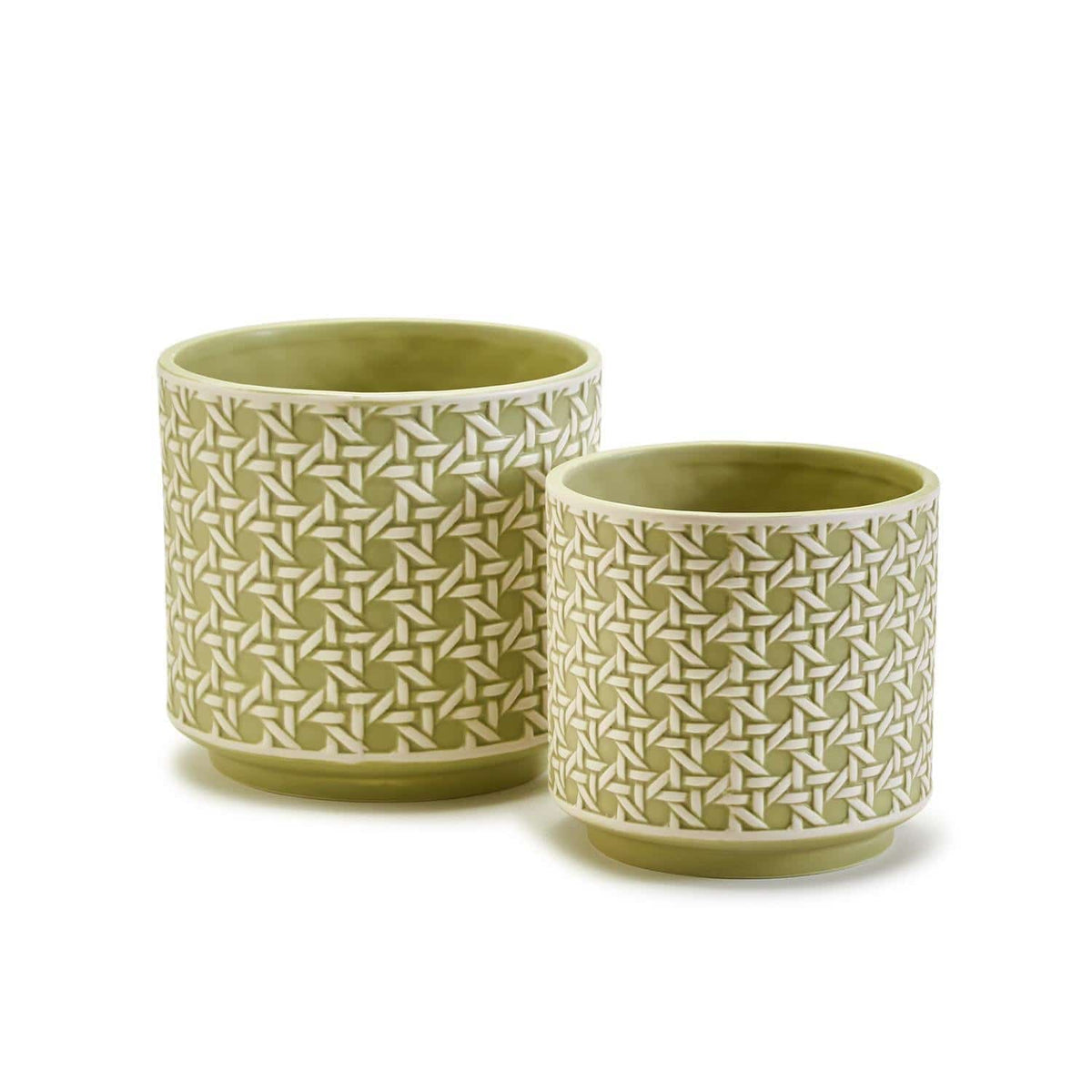 Green Embossed Cane Cachepot - 2 sizes - The Preppy Bunny