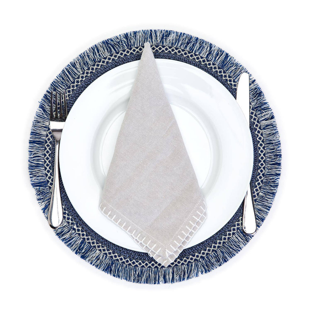 Blue Set of 4 Fringed Placemats - The Preppy Bunny