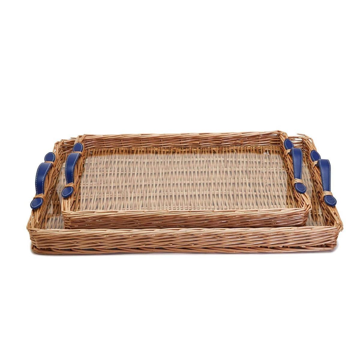 Wicker Rectangle Tray w/ Navy Handles and Acrylic Insert (2 sizes Available) - The Preppy Bunny
