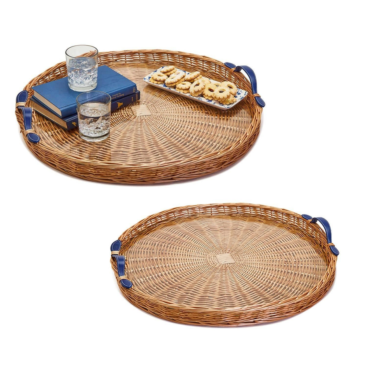 Wicker Round Tray w/ Navy Handles and Acrylic Insert (2 sizes Available) - The Preppy Bunny