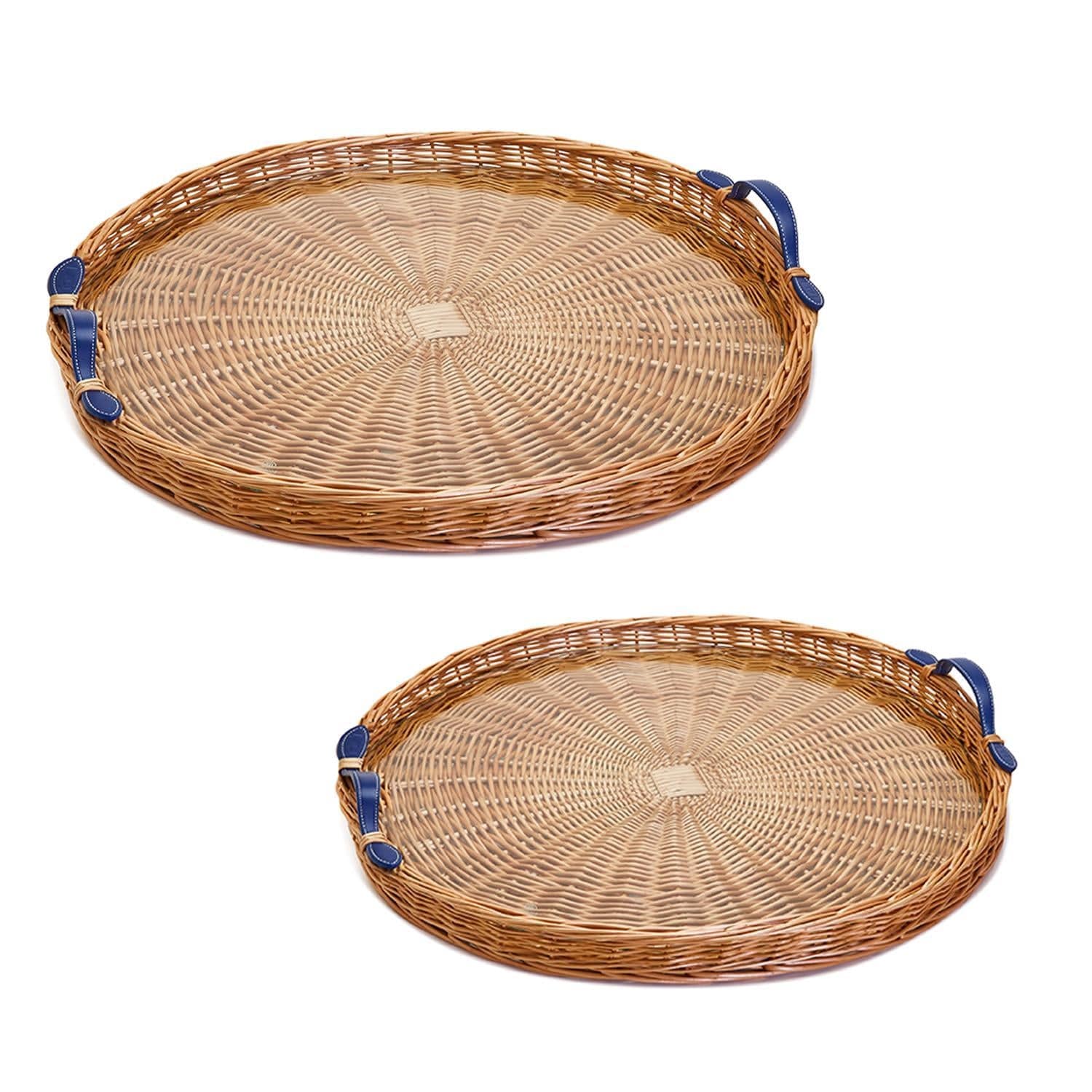 Wicker Round Tray w/ Navy Handles and Acrylic Insert (2 sizes Available) - The Preppy Bunny