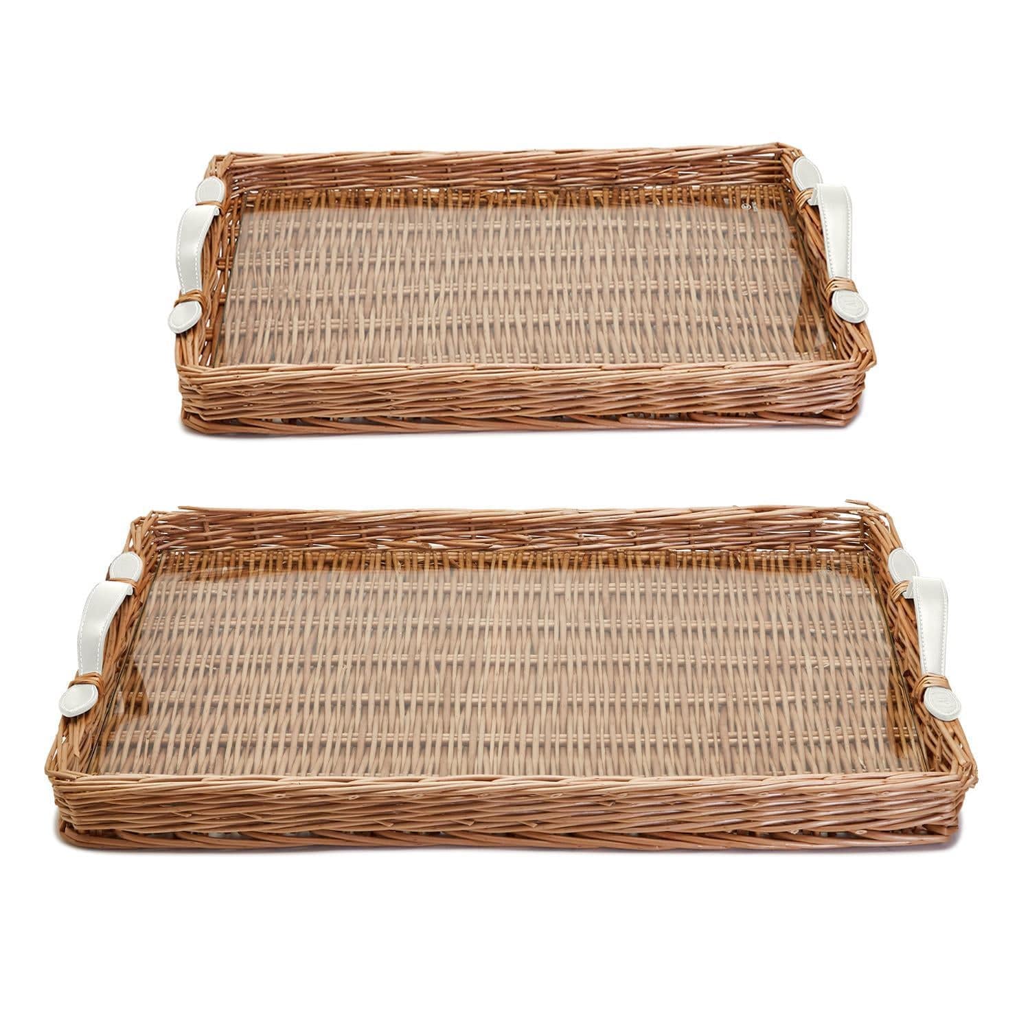 Wicker Rectangle Tray w/ Cream Handles and Acrylic Insert (2 sizes Available) - The Preppy Bunny