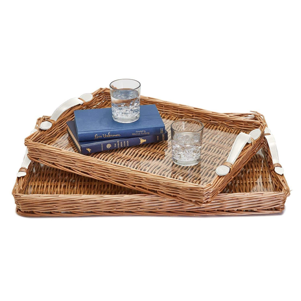 Wicker Rectangle Tray w/ Cream Handles and Acrylic Insert (2 sizes Available) - The Preppy Bunny