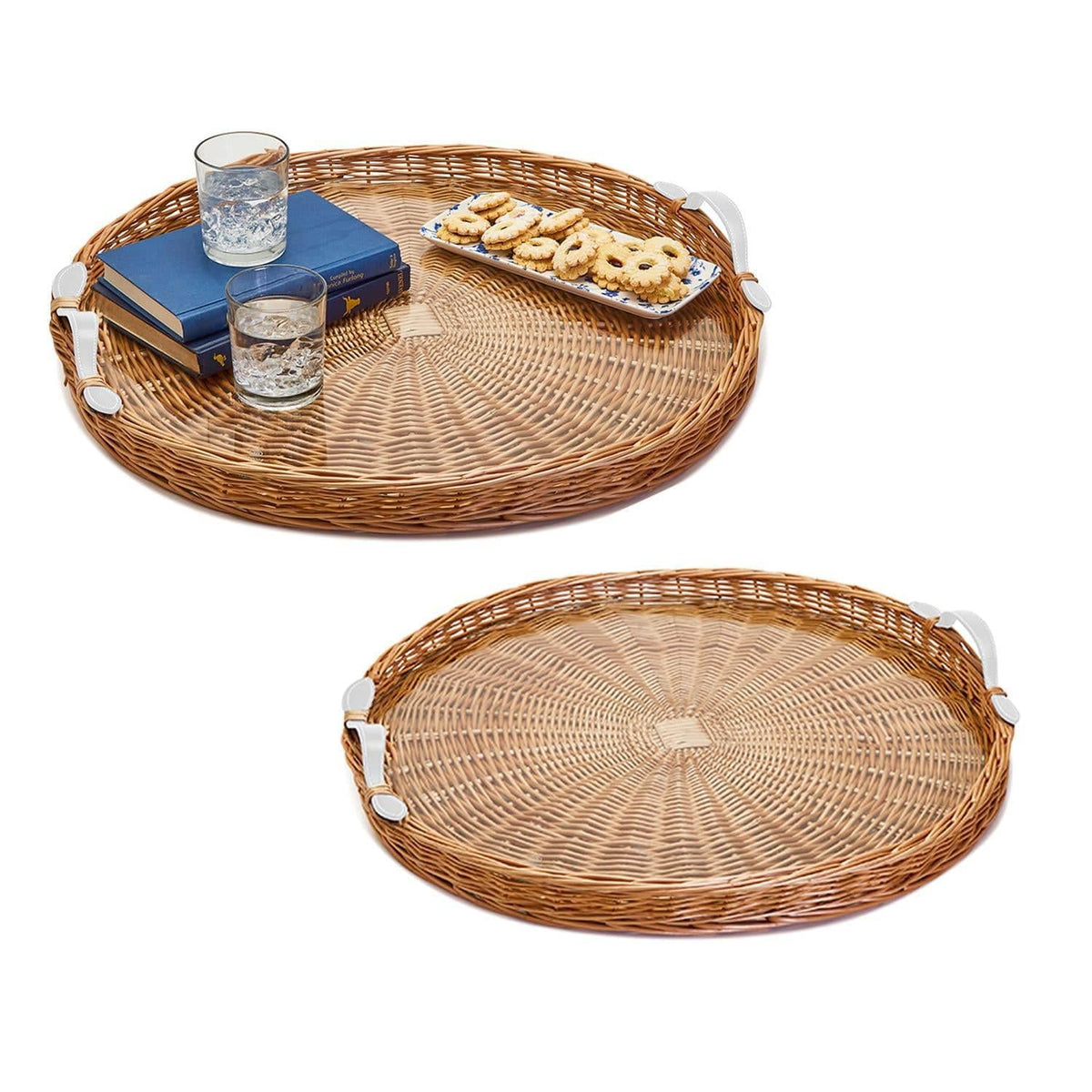 Wicker Round Tray w/ Cream Handles and Acrylic Insert (2 sizes Available) - The Preppy Bunny
