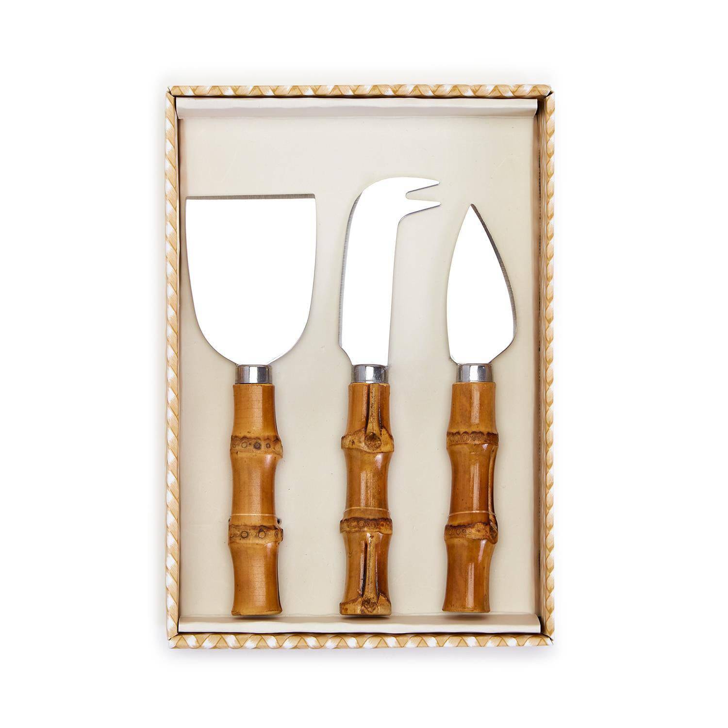 Natural Bamboo Handle Set of 3 Cheese Knives in Gift Box - The Preppy Bunny