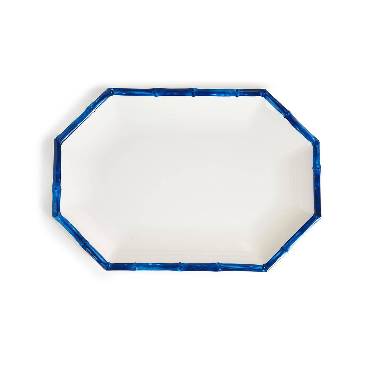 Blue Bamboo Octagonal Serving Tray / Platter with Bamboo Rim - The Preppy Bunny