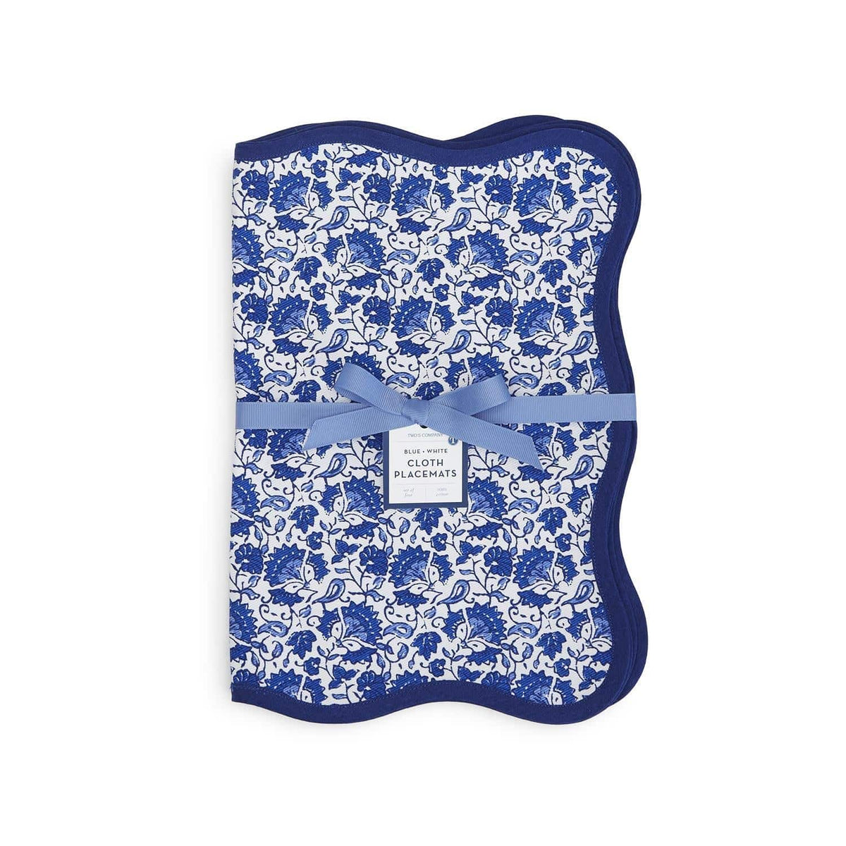 Blue Floral Scalloped Edge Trim Placemat - Set of 4 - The Preppy Bunny
