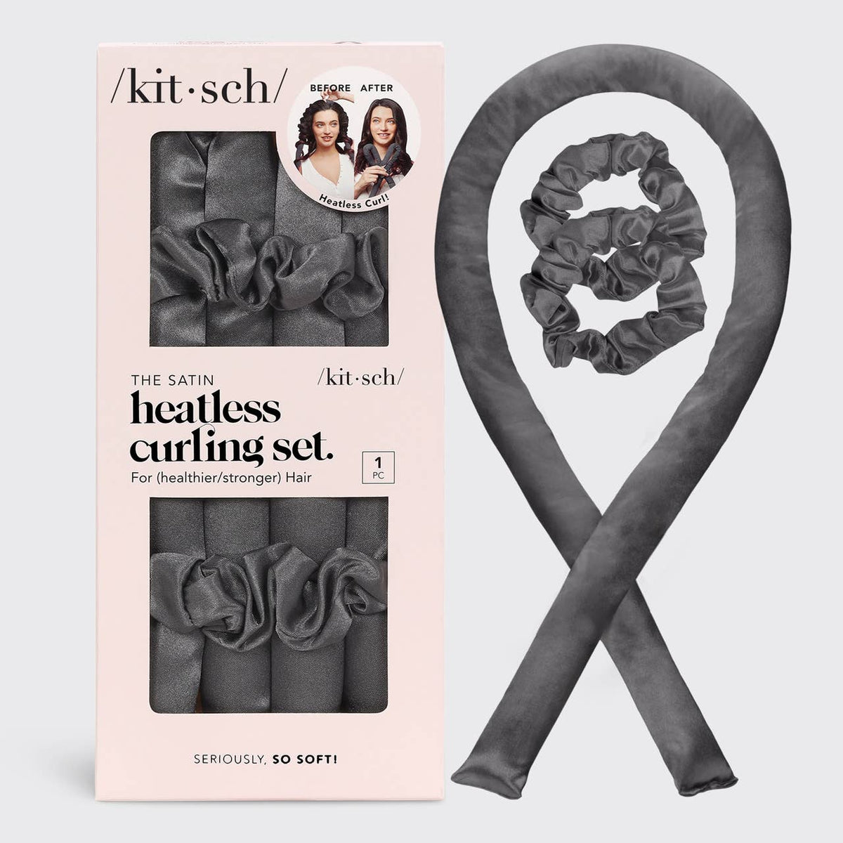 Satin Heatless Curling Set - Charcoal - The Preppy Bunny