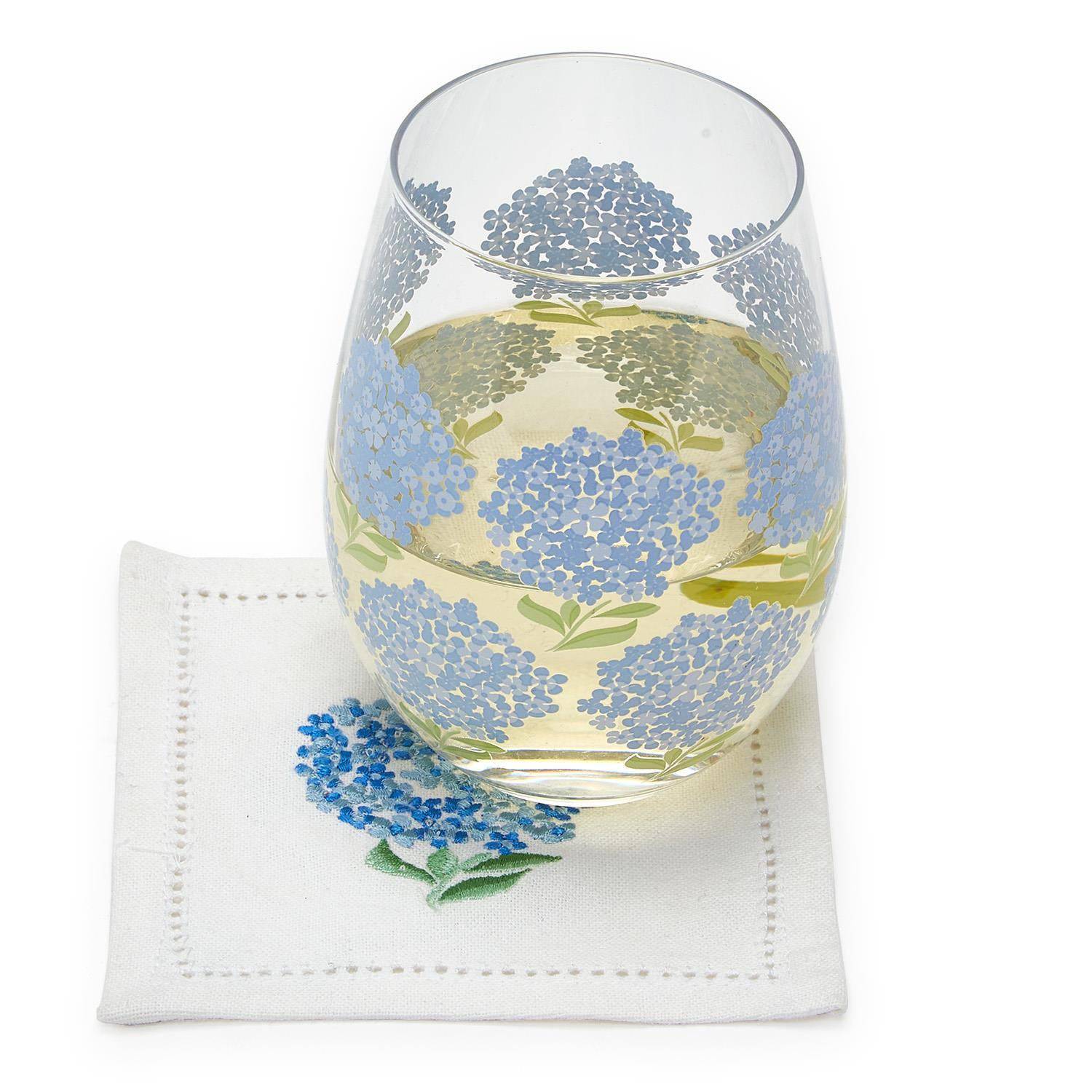 Hydrangea Stemless Wine Glass - The Preppy Bunny