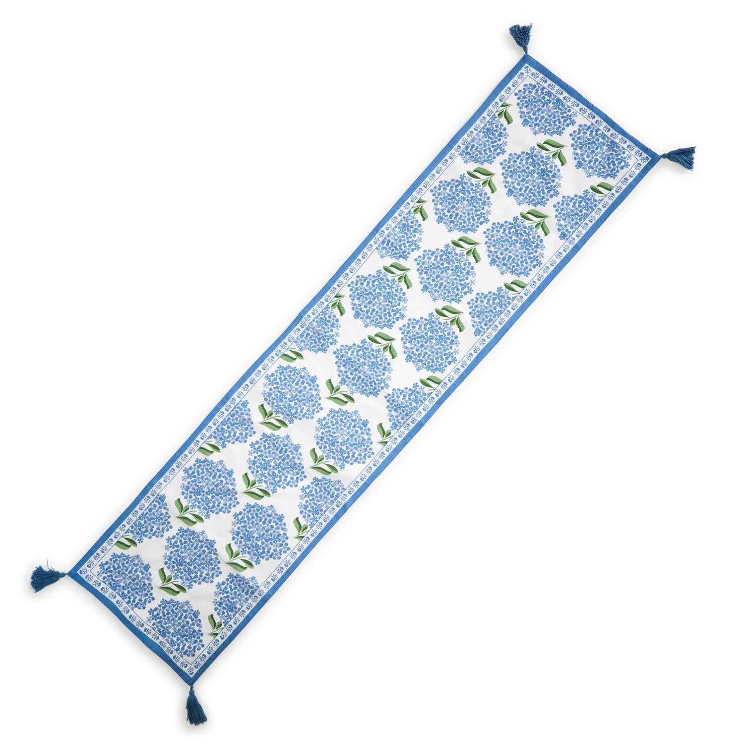 Hydrangea Table Runner with Tassel Accents - The Preppy Bunny