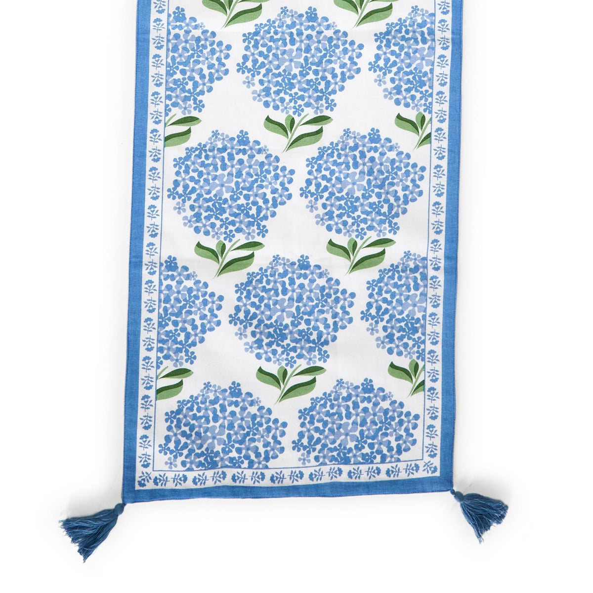 Hydrangea Table Runner with Tassel Accents