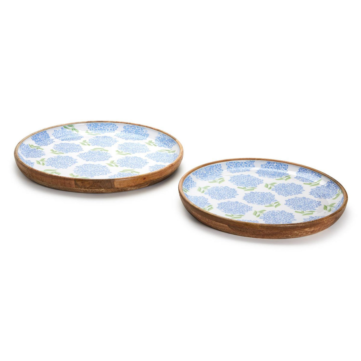 Hydrangea Hand-Crafted Wood Round Tray - 2 sizes