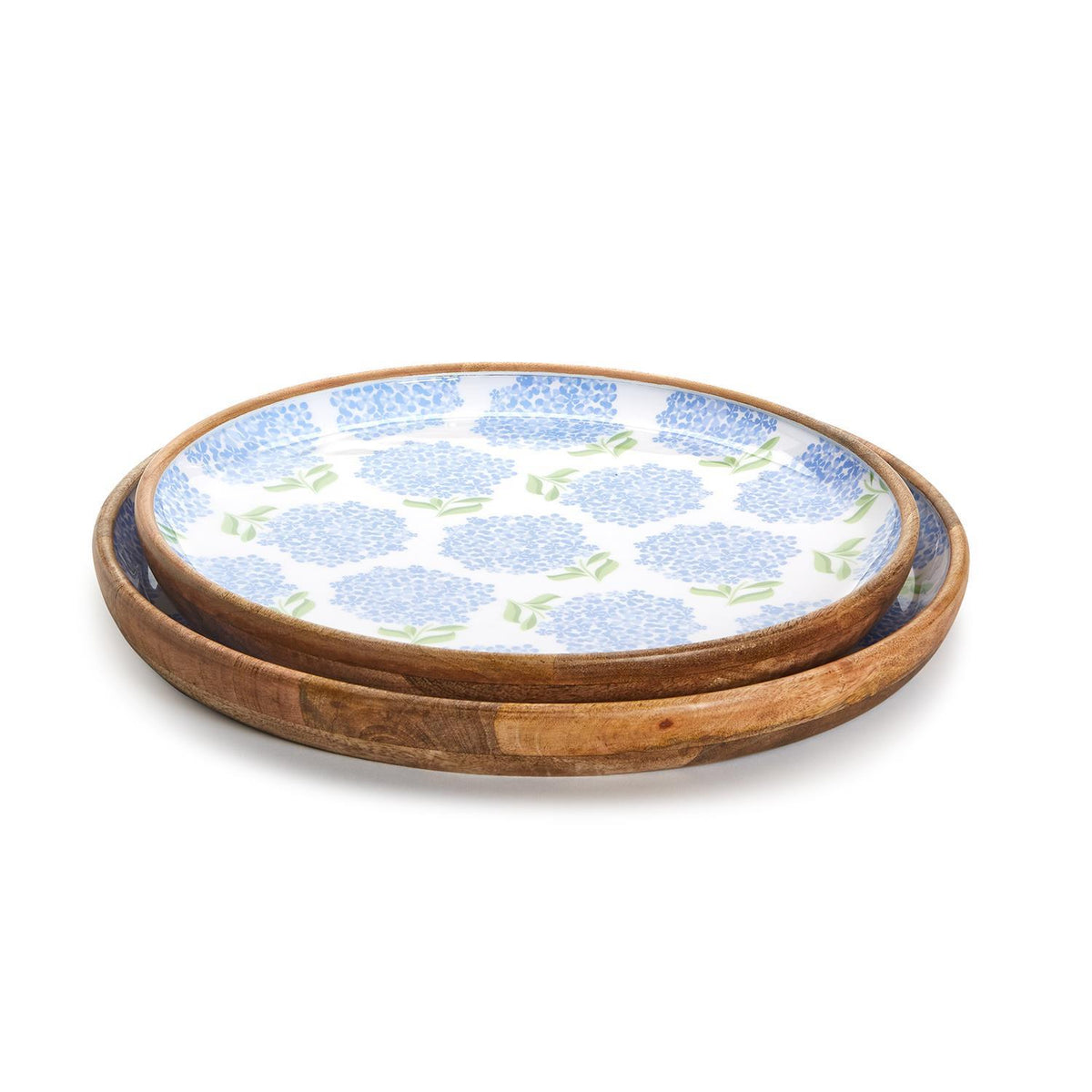 Hydrangea Hand-Crafted Wood Round Tray - 2 sizes