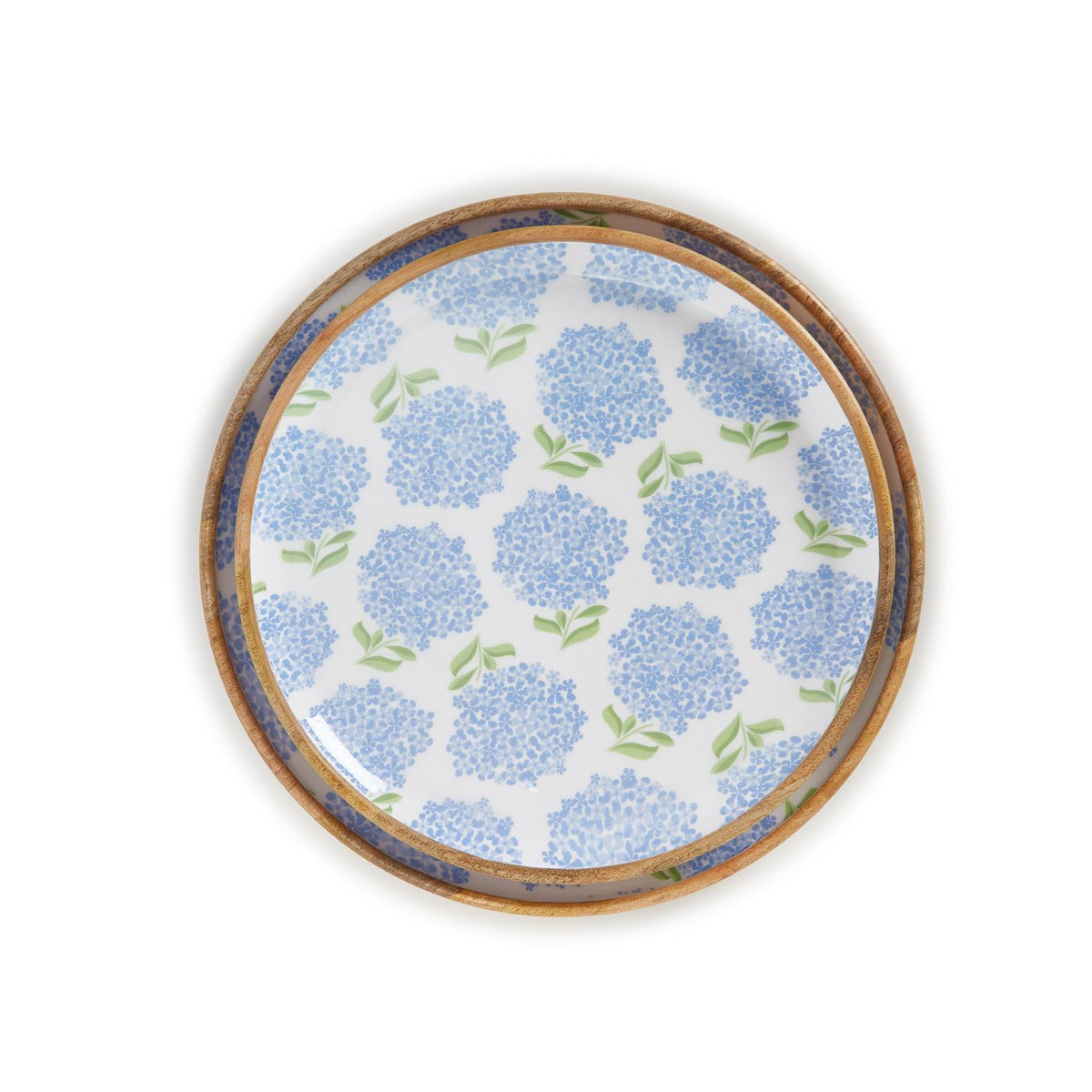 Hydrangea Hand-Crafted Wood Round Tray - 2 sizes