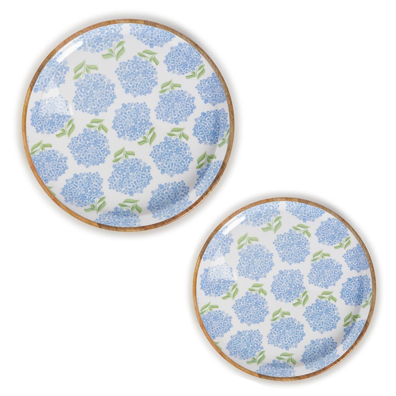 Hydrangea Hand-Crafted Wood Round Tray - 2 sizes - The Preppy Bunny