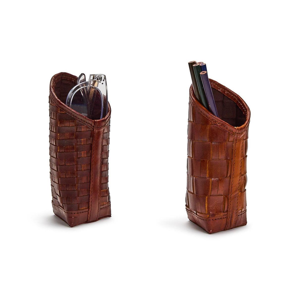 Genuine Leather Standing Triangular Weighted Eyeglass / Accessory Holder