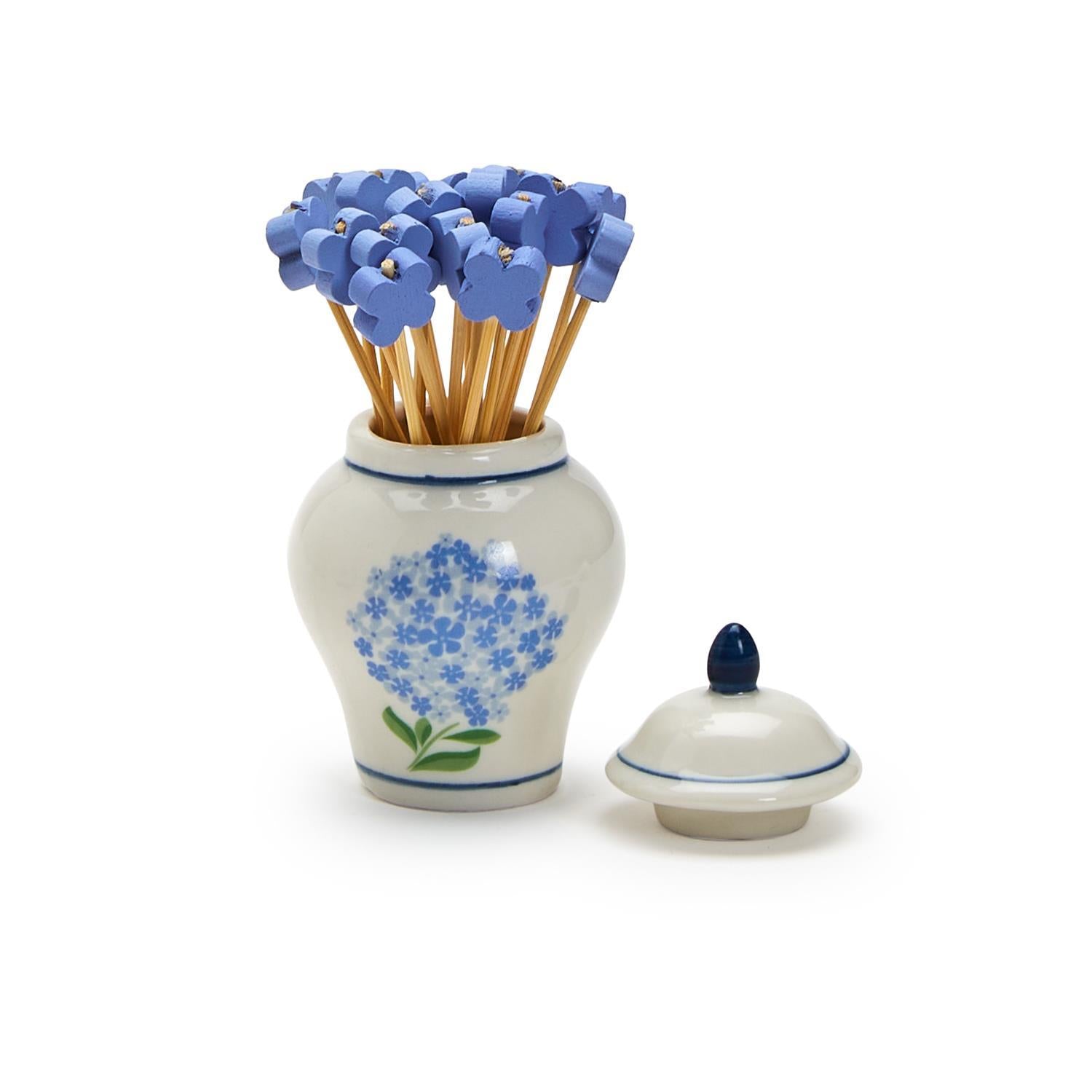 Hydrangea Ginger Jar with 20 Flower Shape Cocktail Picks - The Preppy Bunny