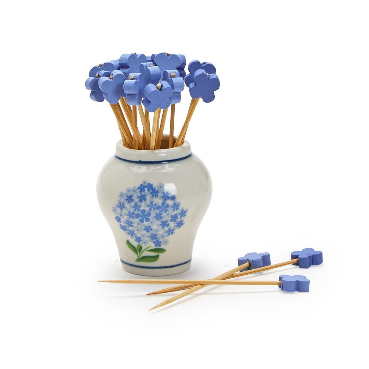 Hydrangea Ginger Jar with 20 Flower Shape Cocktail Picks - The Preppy Bunny