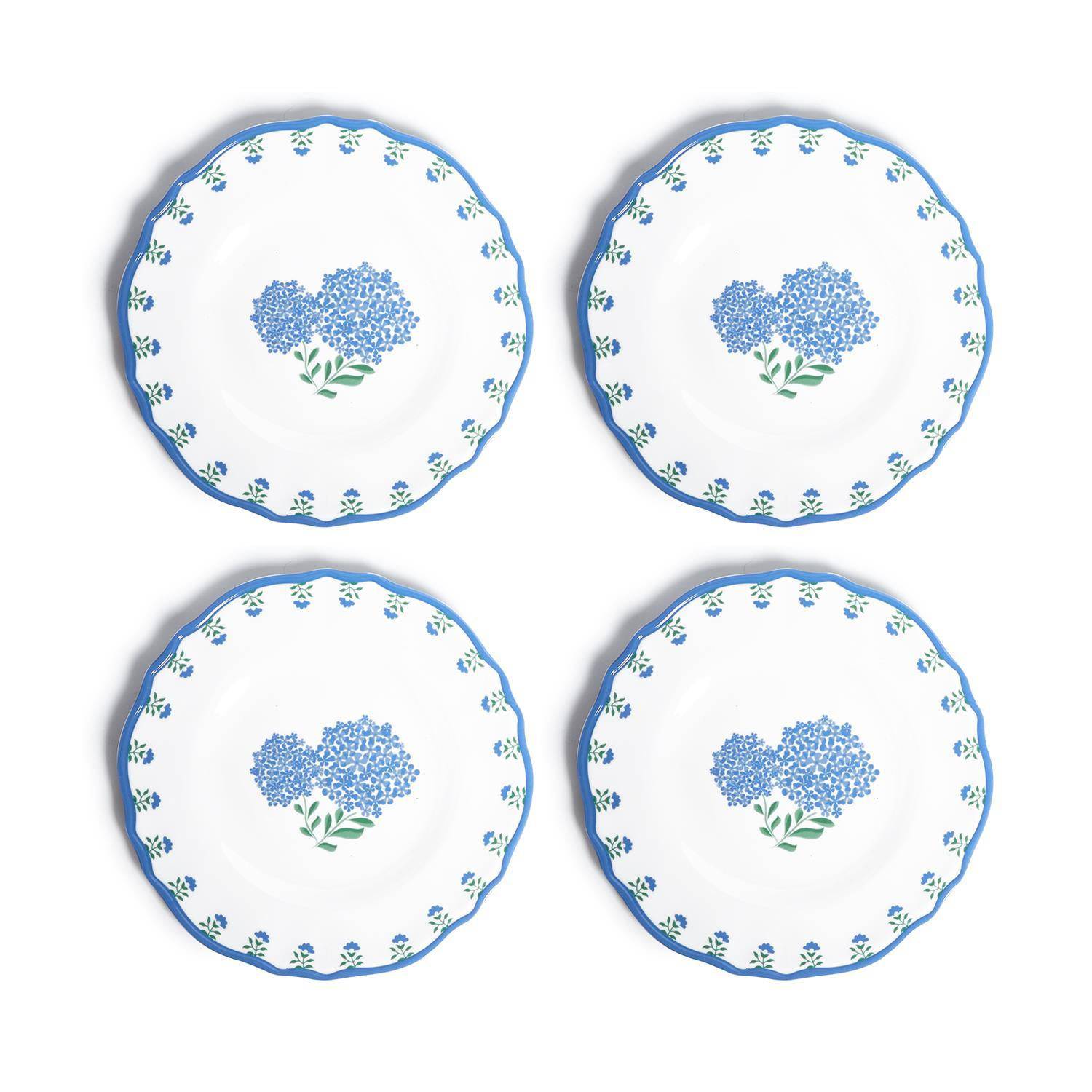 Hydrangea Set of 4 Salad / Dessert Melamine Plates - The Preppy Bunny
