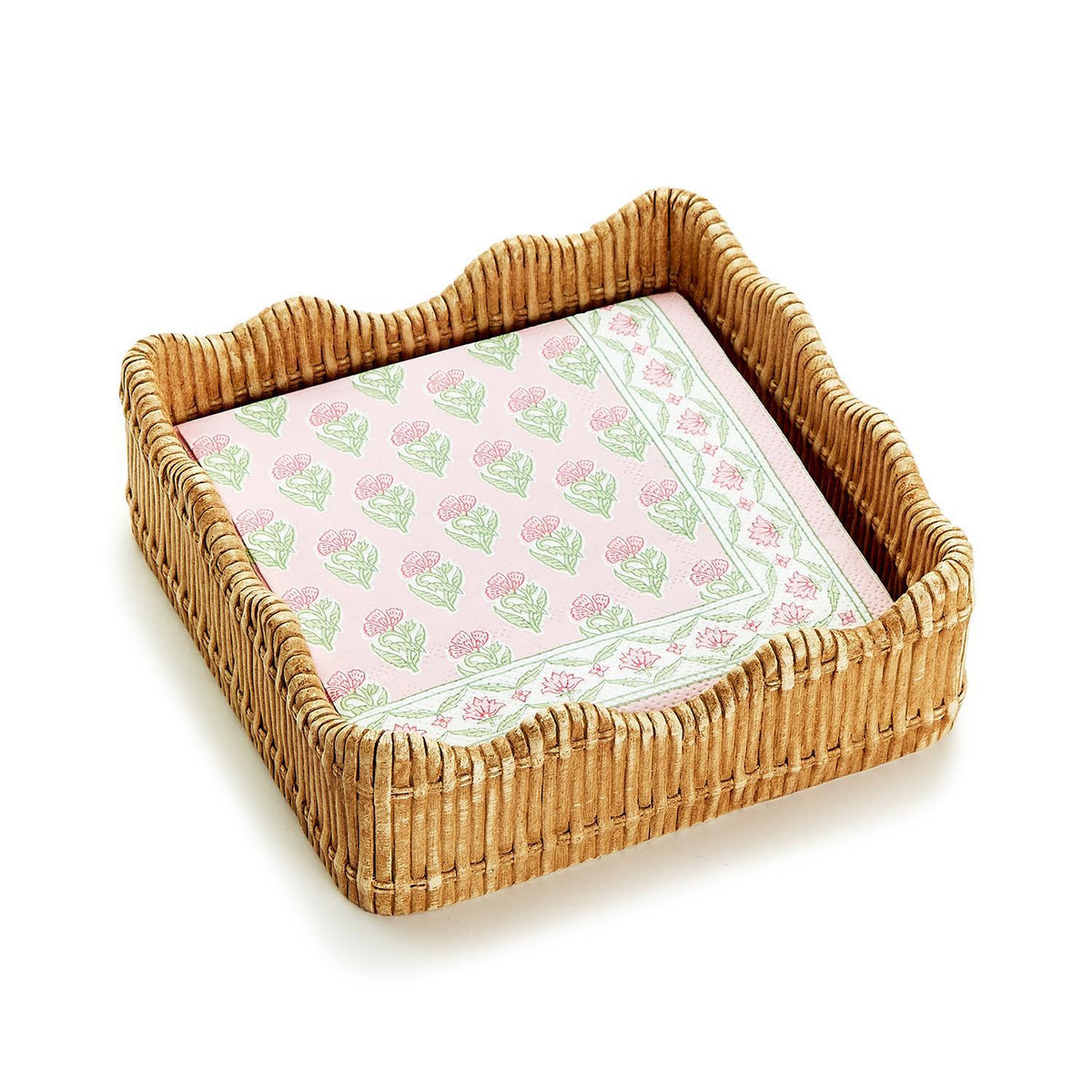 Scalloped Edge Basket Weave Pattern Cocktail Napkin Holder - The Preppy Bunny