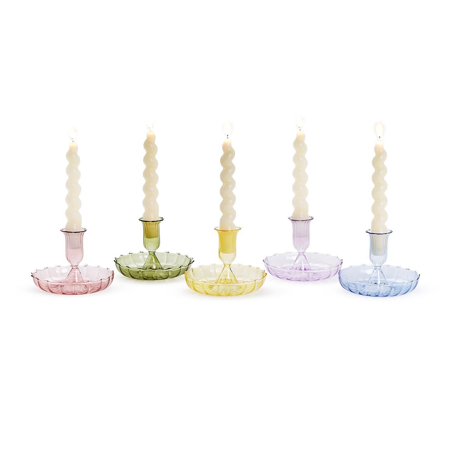 Hand-Blown Glass Taper Candlestick Candleholder - 5 colors - The Preppy Bunny