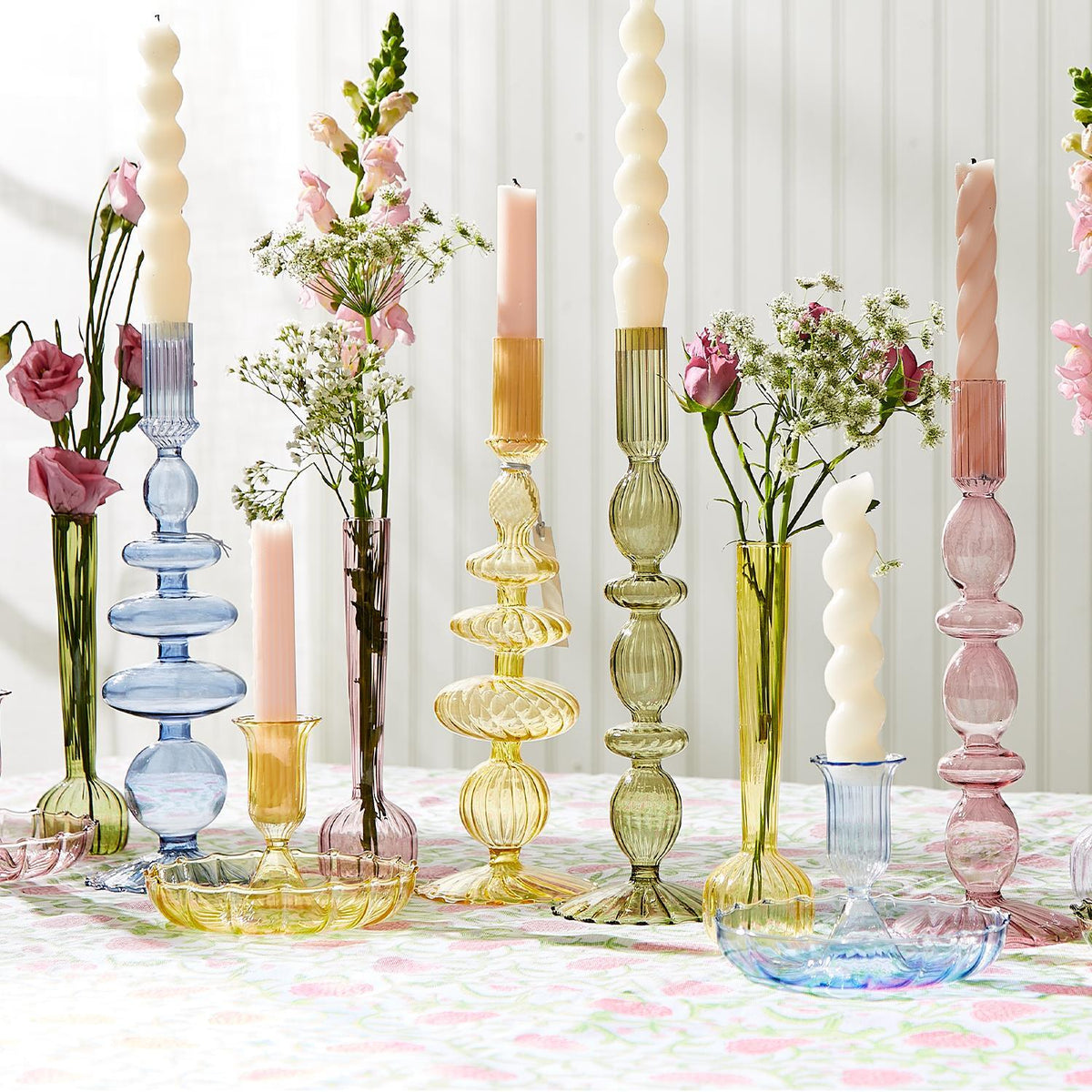 Hand-Blown Glass Taper Candlestick Candleholder - 5 colors - The Preppy Bunny