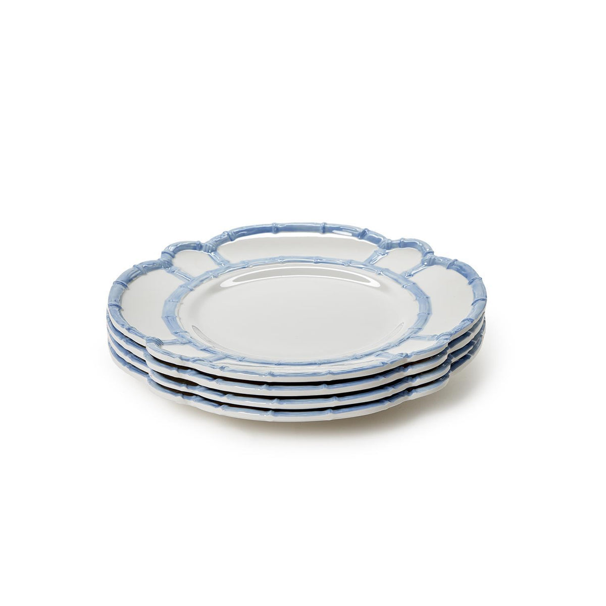 French Blue Bamboo Rim Melamine Dinner Plates - Set of 4