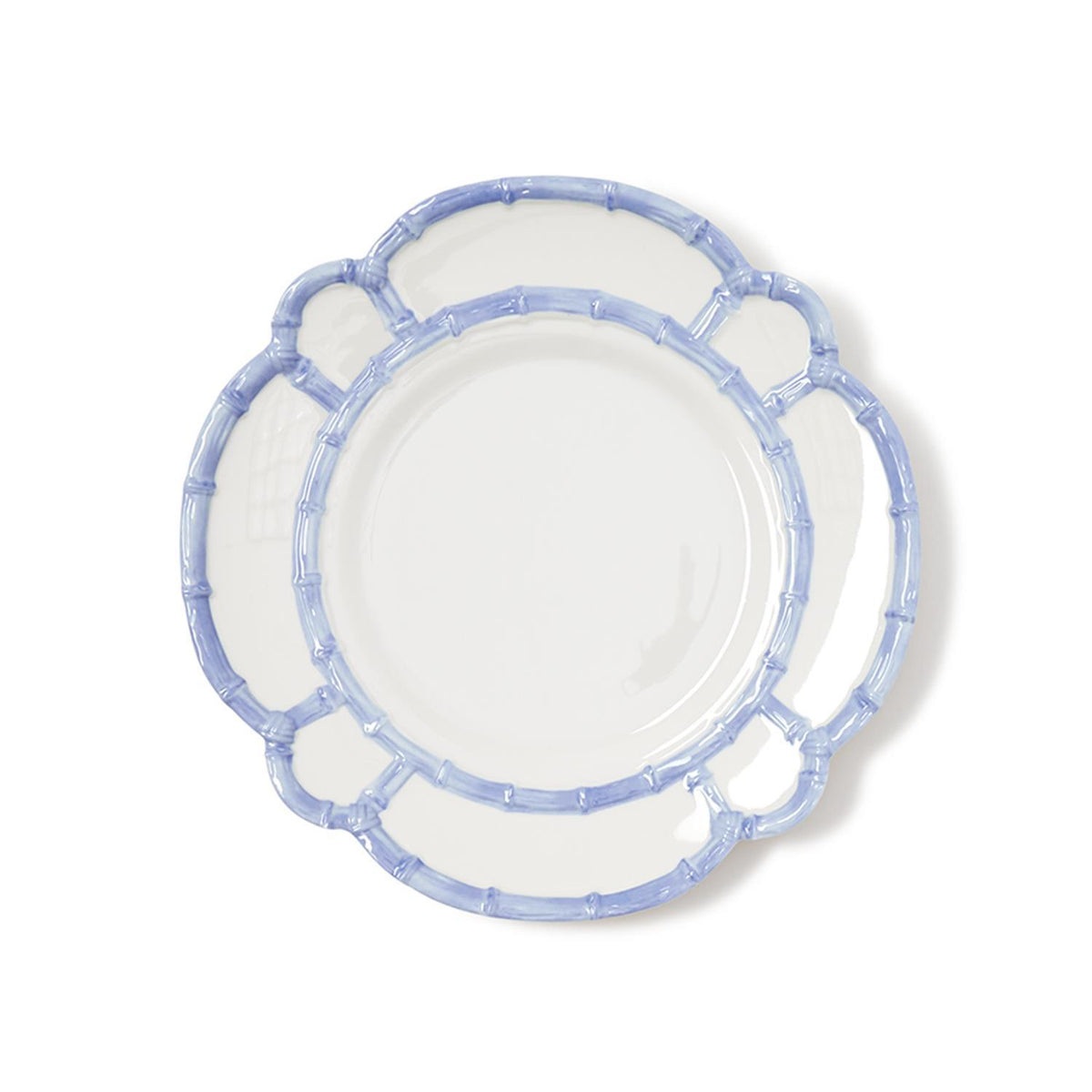 French Blue Bamboo Rim Melamine Dinner Plates - Set of 4