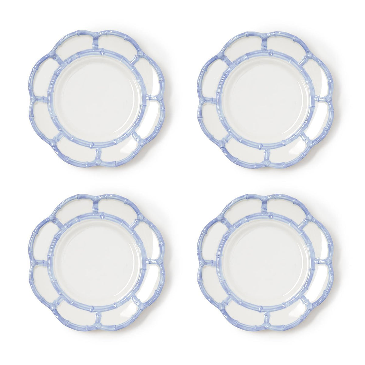 French Blue Bamboo Rim Melamine Salad / Dessert Plates - Set of 4