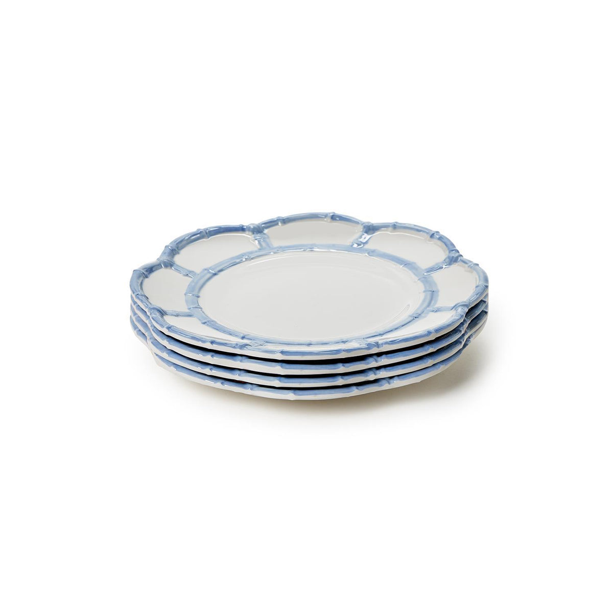 French Blue Bamboo Rim Melamine Salad / Dessert Plates - Set of 4