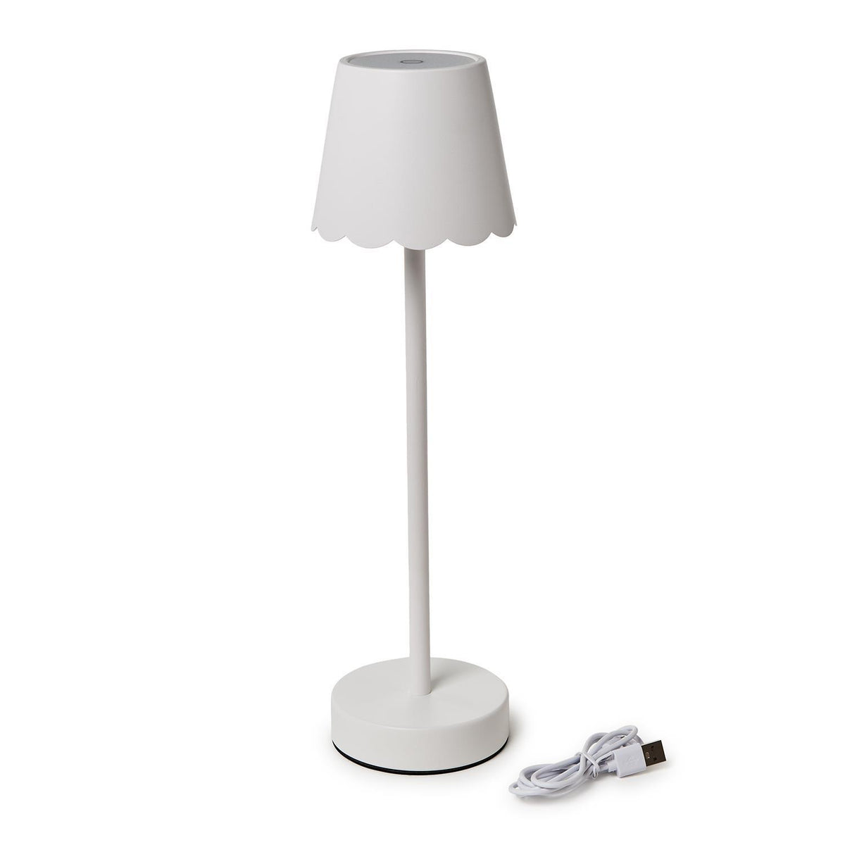 White LED Cordless Table Lamp with Scalloped Edge Shade