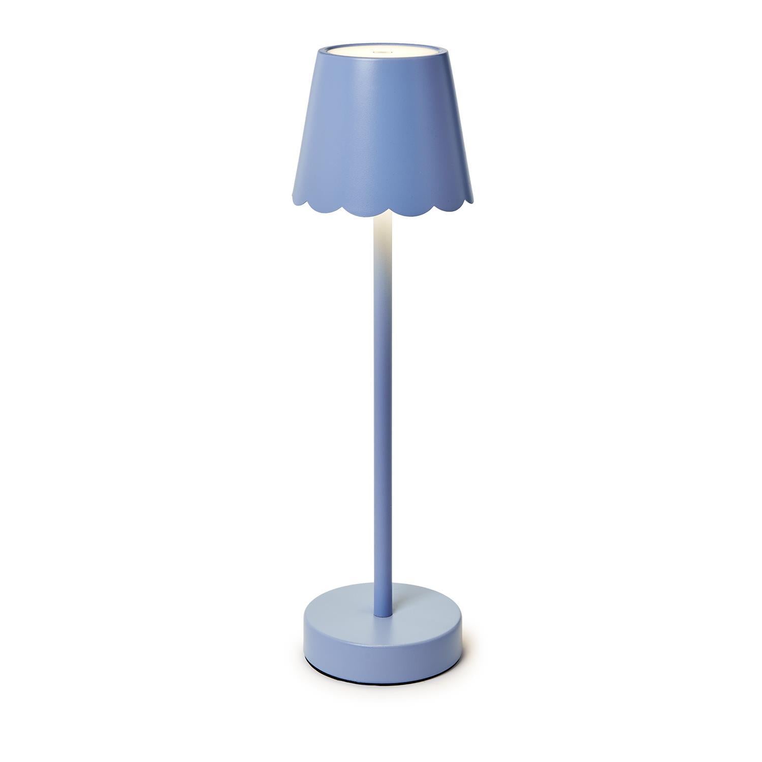 Blue LED Cordless Table Lamp with Scalloped Edge Shade - The Preppy Bunny