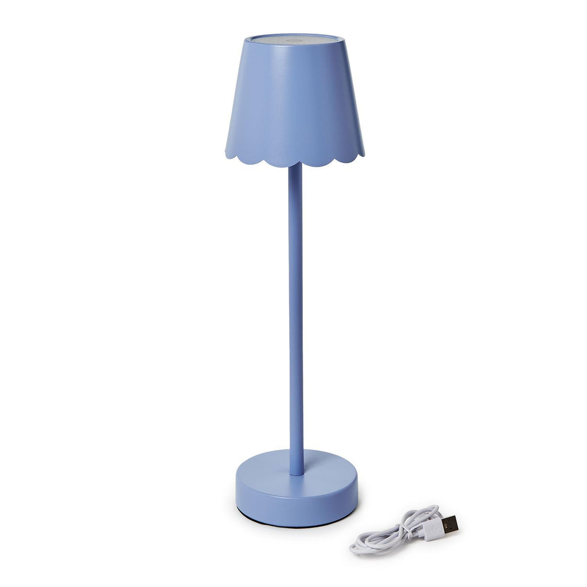 Blue LED Cordless Table Lamp with Scalloped Edge Shade