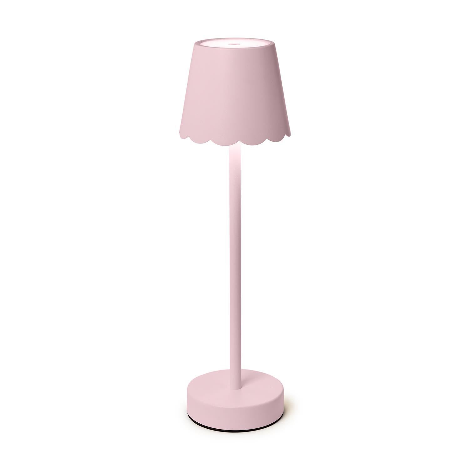 Pink LED Cordless Table Lamp with Scalloped Edge Shade - The Preppy Bunny