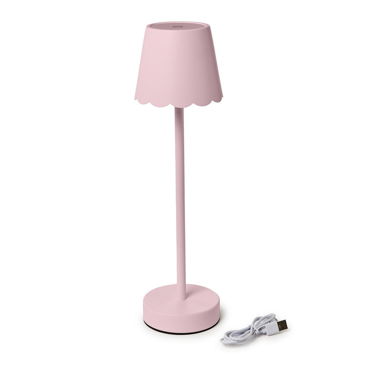 Pink LED Cordless Table Lamp with Scalloped Edge Shade