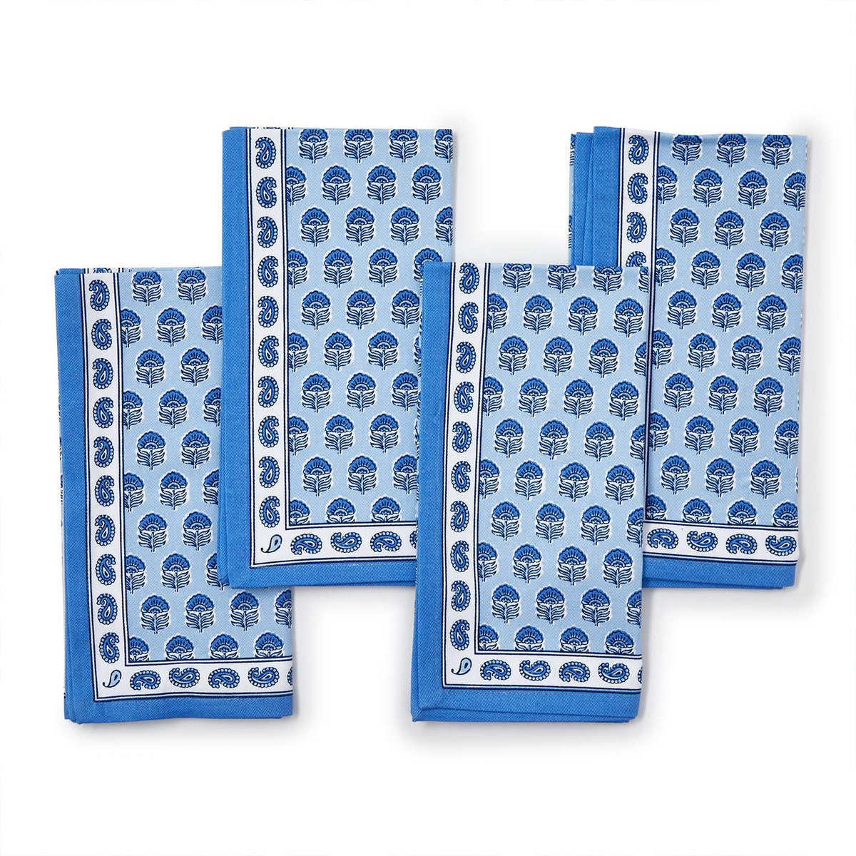 Floral Blue Block Print Napkins - set of 4