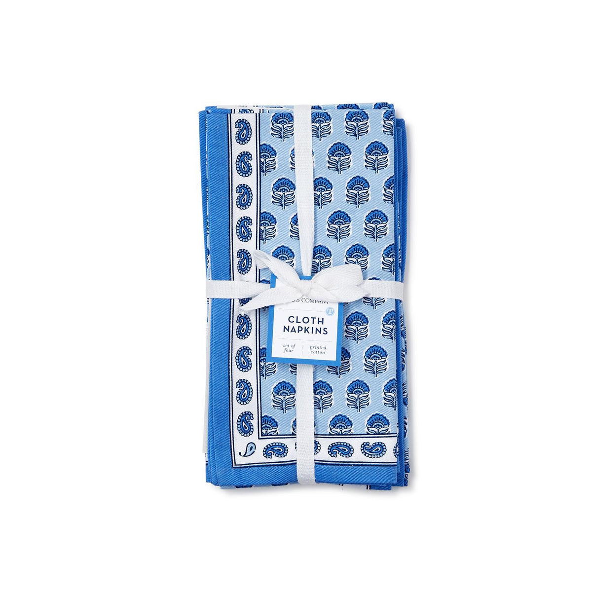 Floral Blue Block Print Napkins - set of 4