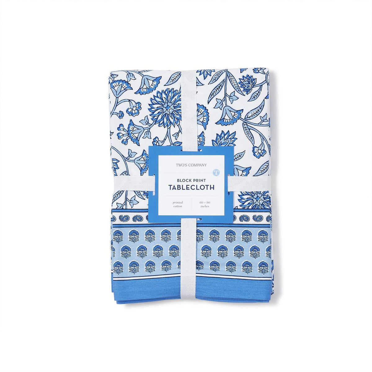 Floral Blue Block Print Design Tablecloth - 2 sizes available