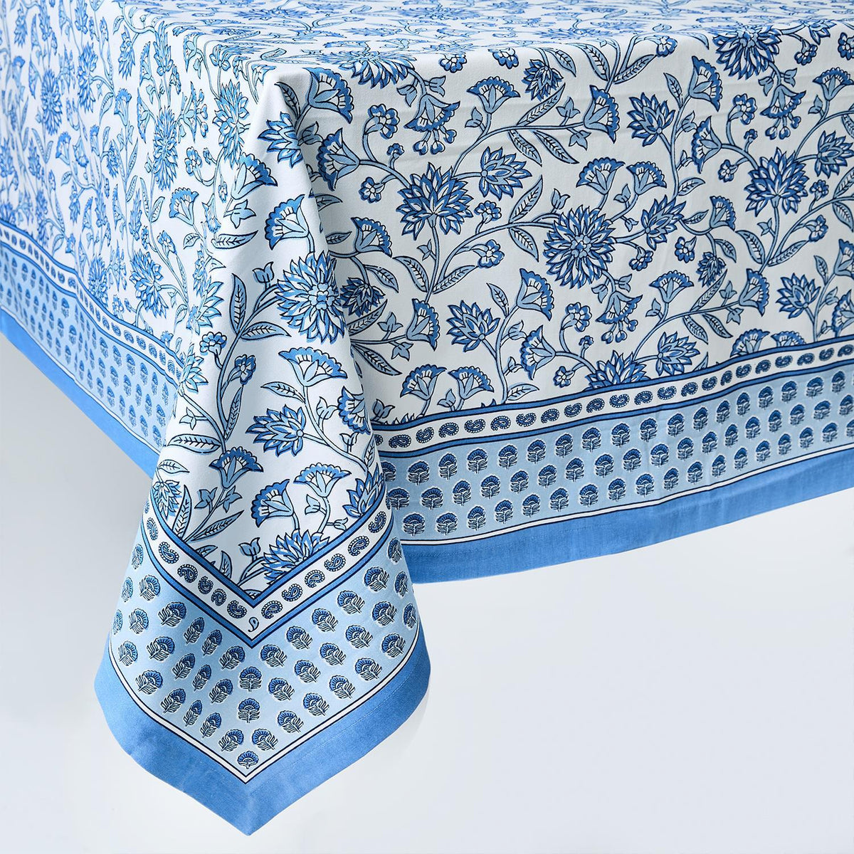 Floral Blue Block Print Design Tablecloth - 2 sizes available