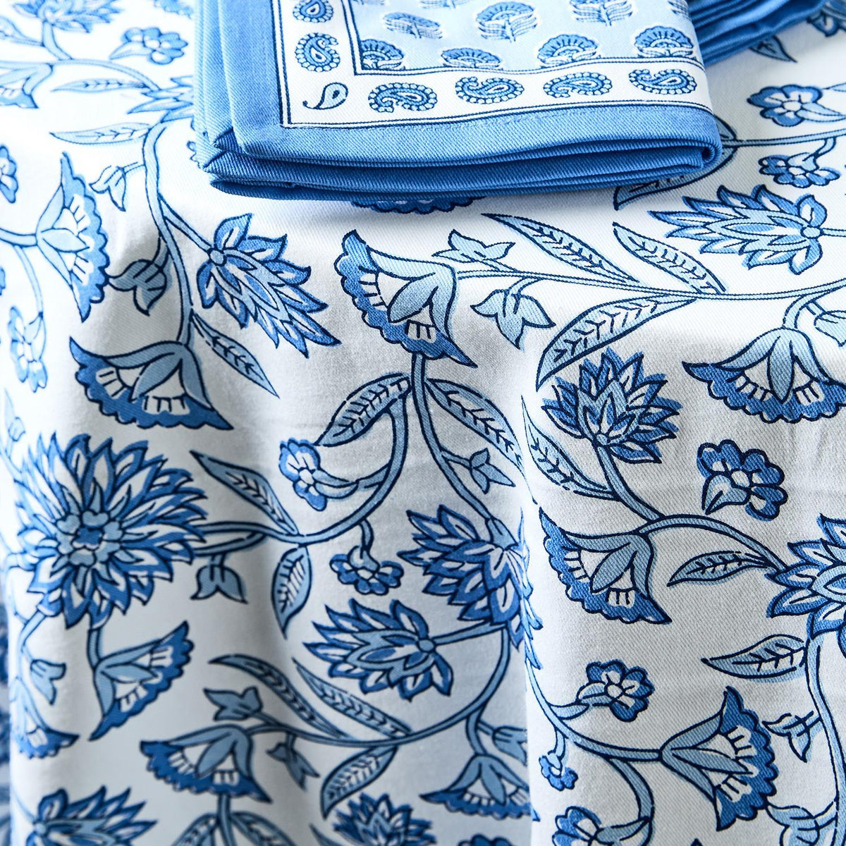 Floral Blue Block Print Design Tablecloth - 2 sizes available