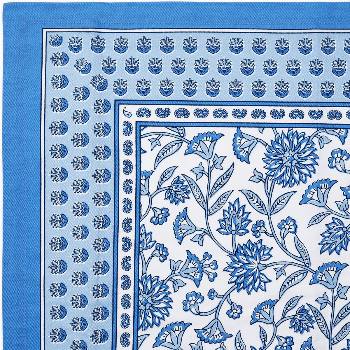 Floral Blue Block Print Design Tablecloth - 2 sizes available