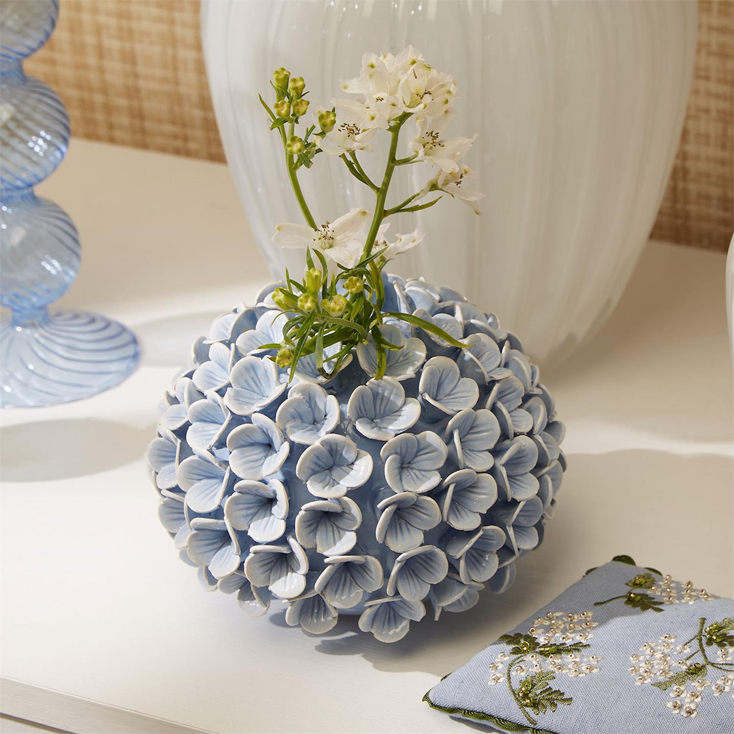 Blue Hydrangea Flower Bud Vases/Taper Candlestick Candleholder - The Preppy Bunny