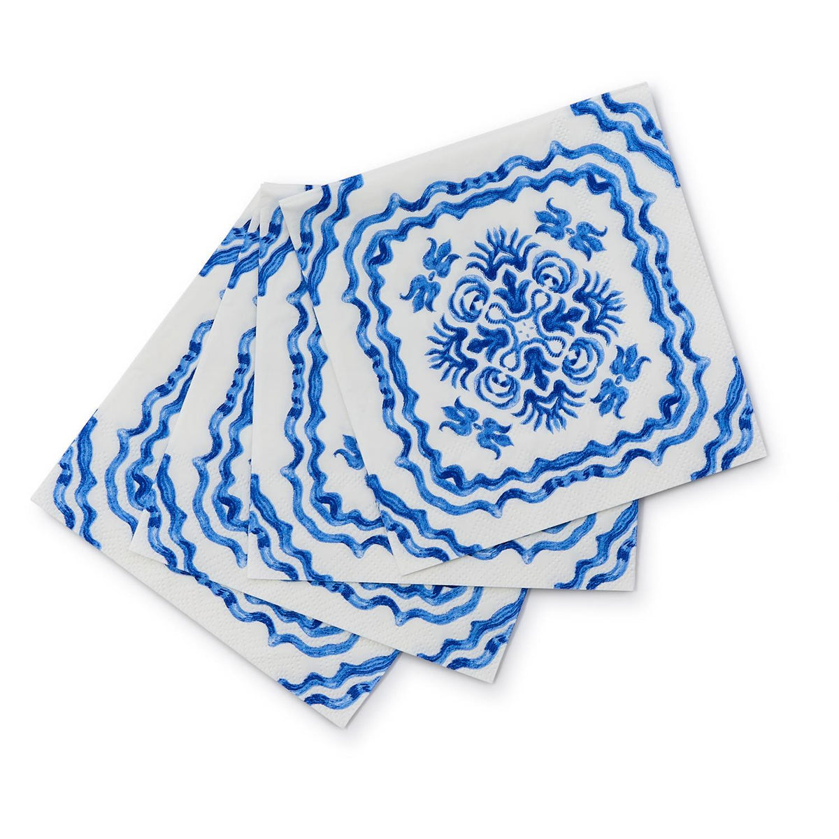 Blue Tile Block Print 3-Ply Paper Cocktail Napkins