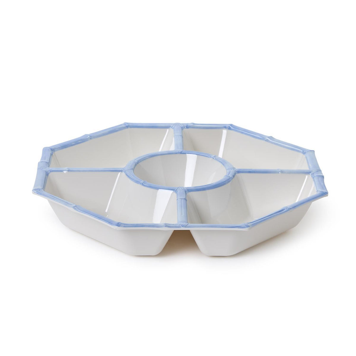 French Blue Bamboo Rim Melamine Divided Serving Tray