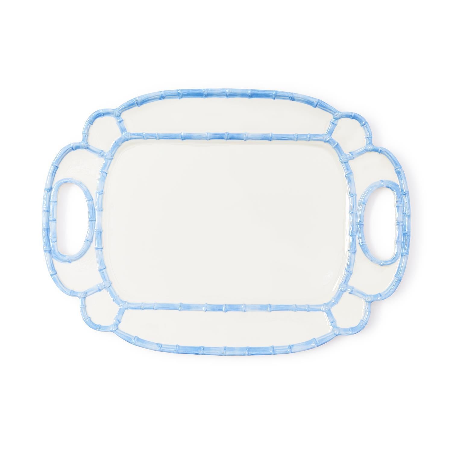 French Blue Bamboo Rim Melamine Platter - The Preppy Bunny
