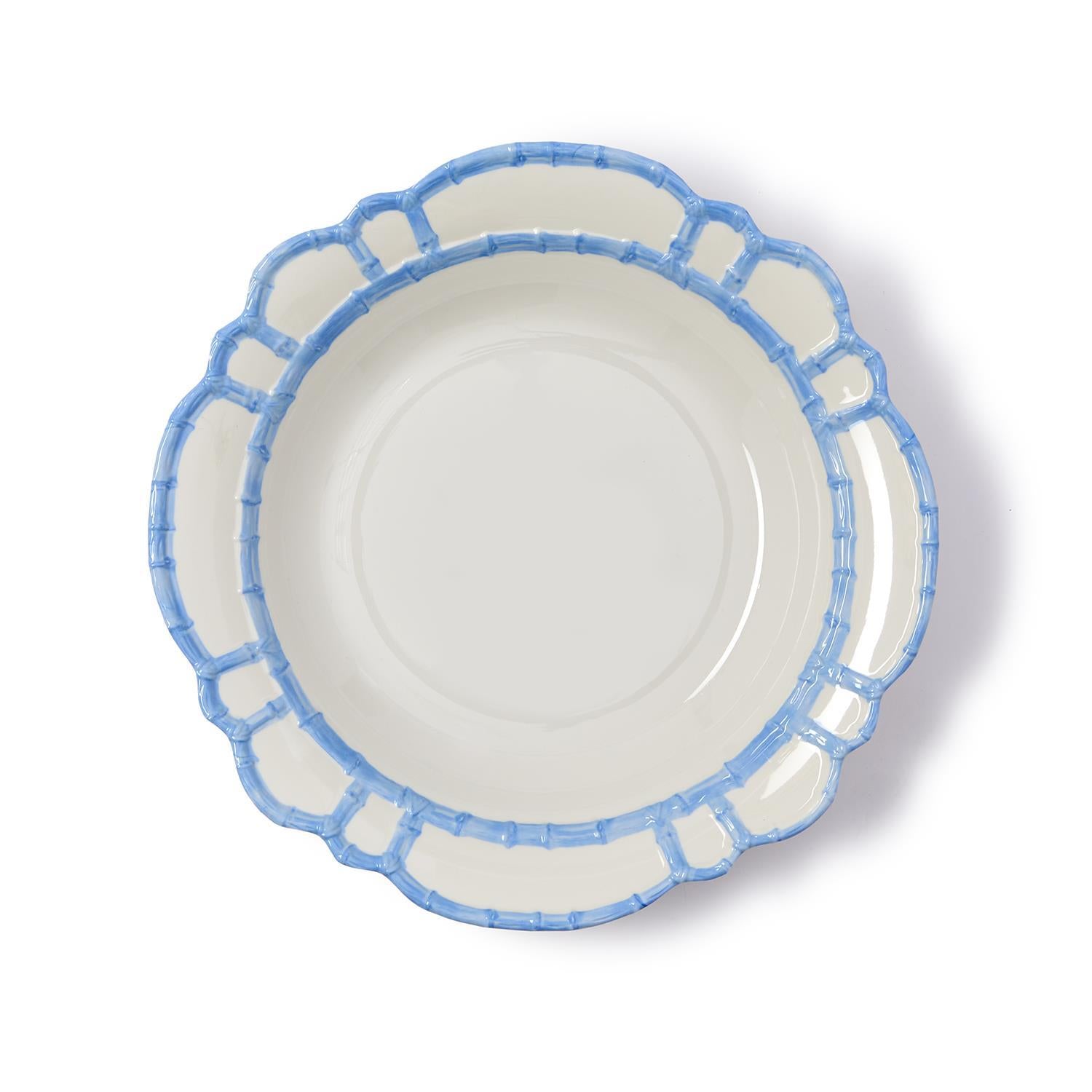 French Blue Bamboo Rim Melamine Serving Bowl - The Preppy Bunny